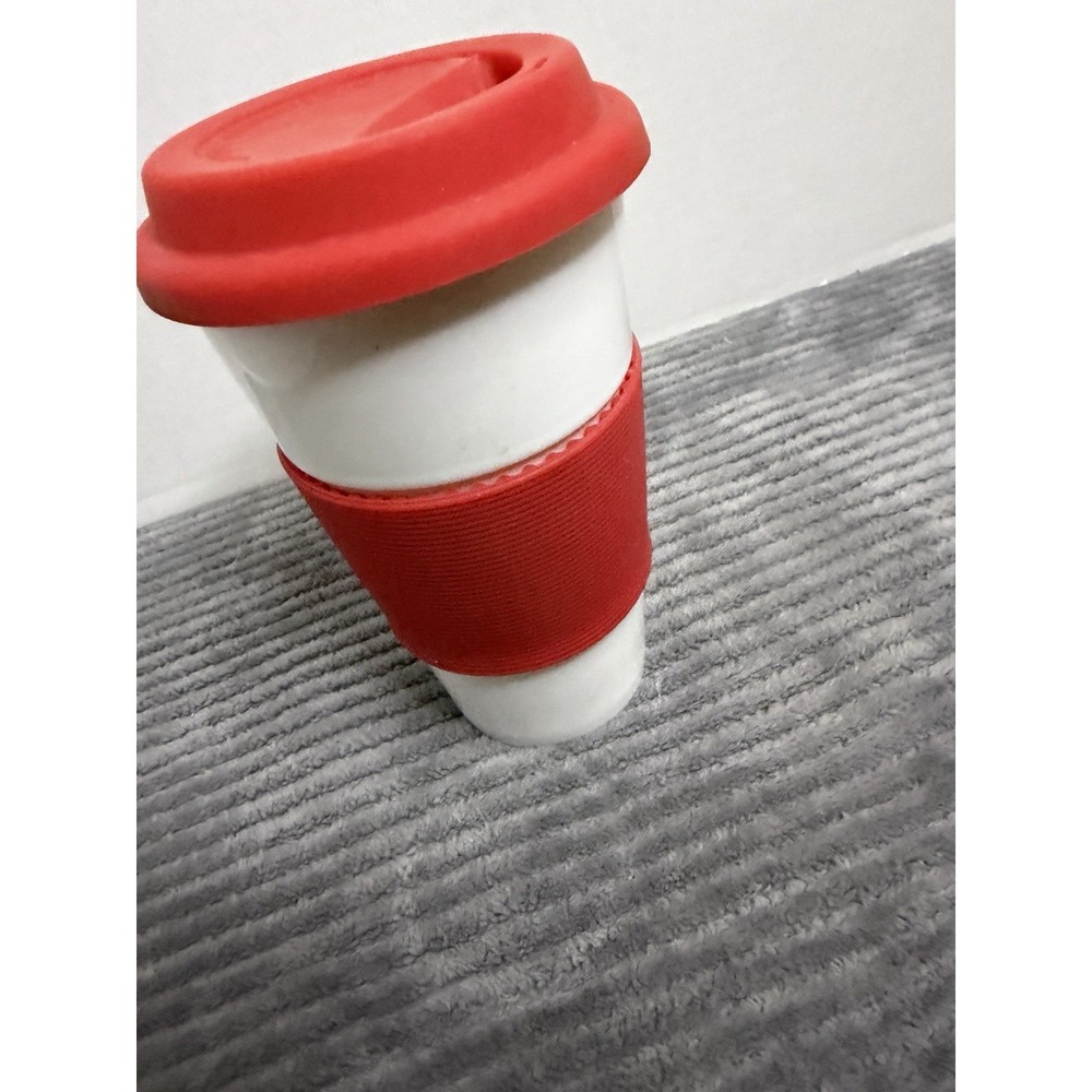 Vintage white ceramic travel mug by Signature Housewares
